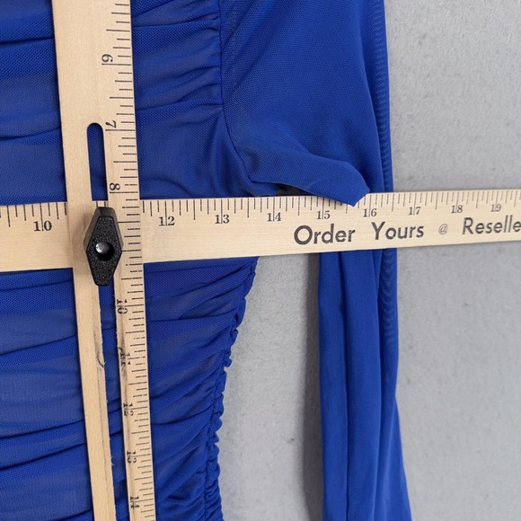 Nookie Dress Womens Medium Blue Ruched Mesh Vision Bodycon Mini Cocktail NWT - Picture 8 of 10